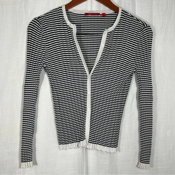 Ann Klein Y2K Lattice Hem Striped Cardigan Size SP - Picture 3 of 7
